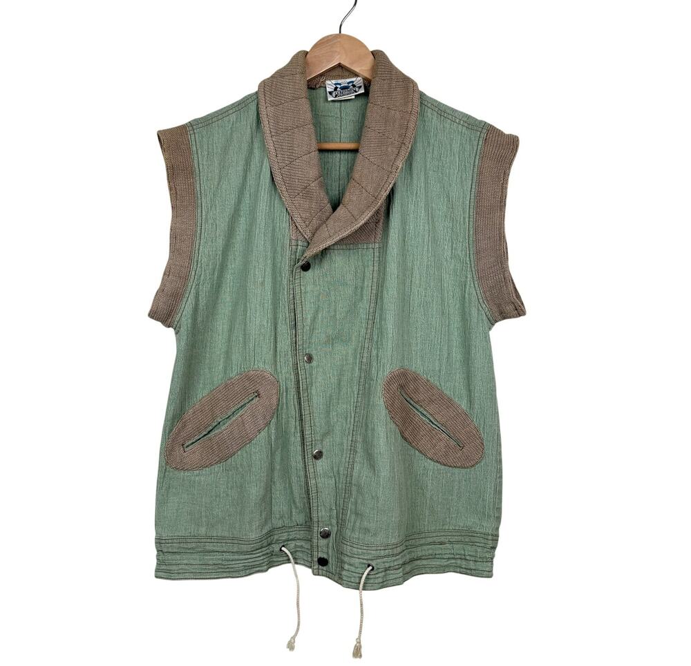 Vintage 80s Contempo Casuals Cotton Utility Vest Green Avant Garde Utility S